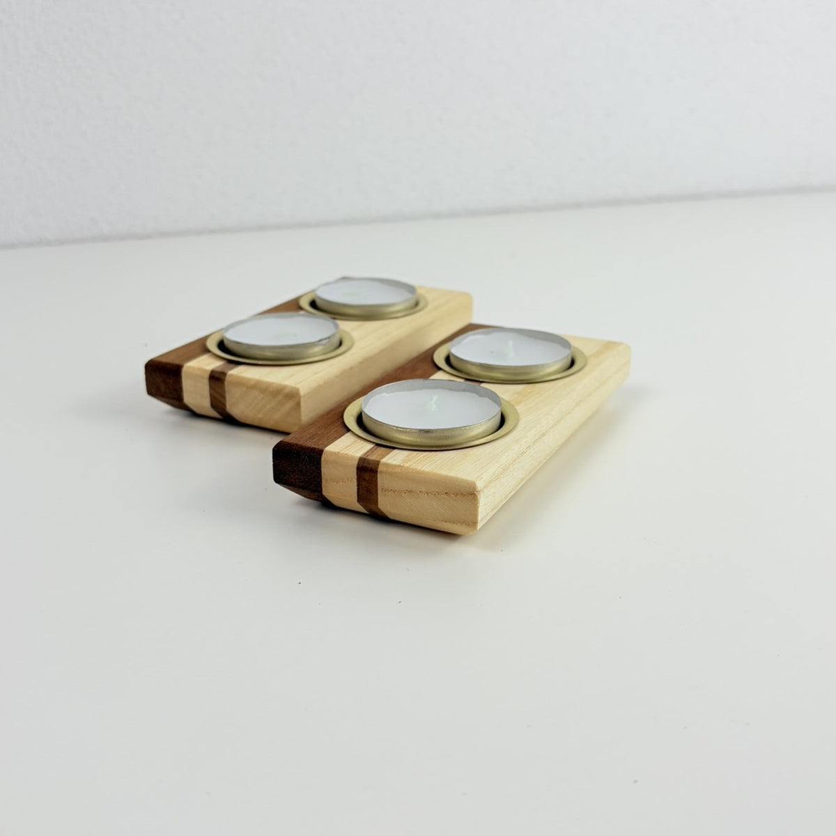 Set of 2 Solid Wood Tealight Holders | Ash, Bankirai & Brass