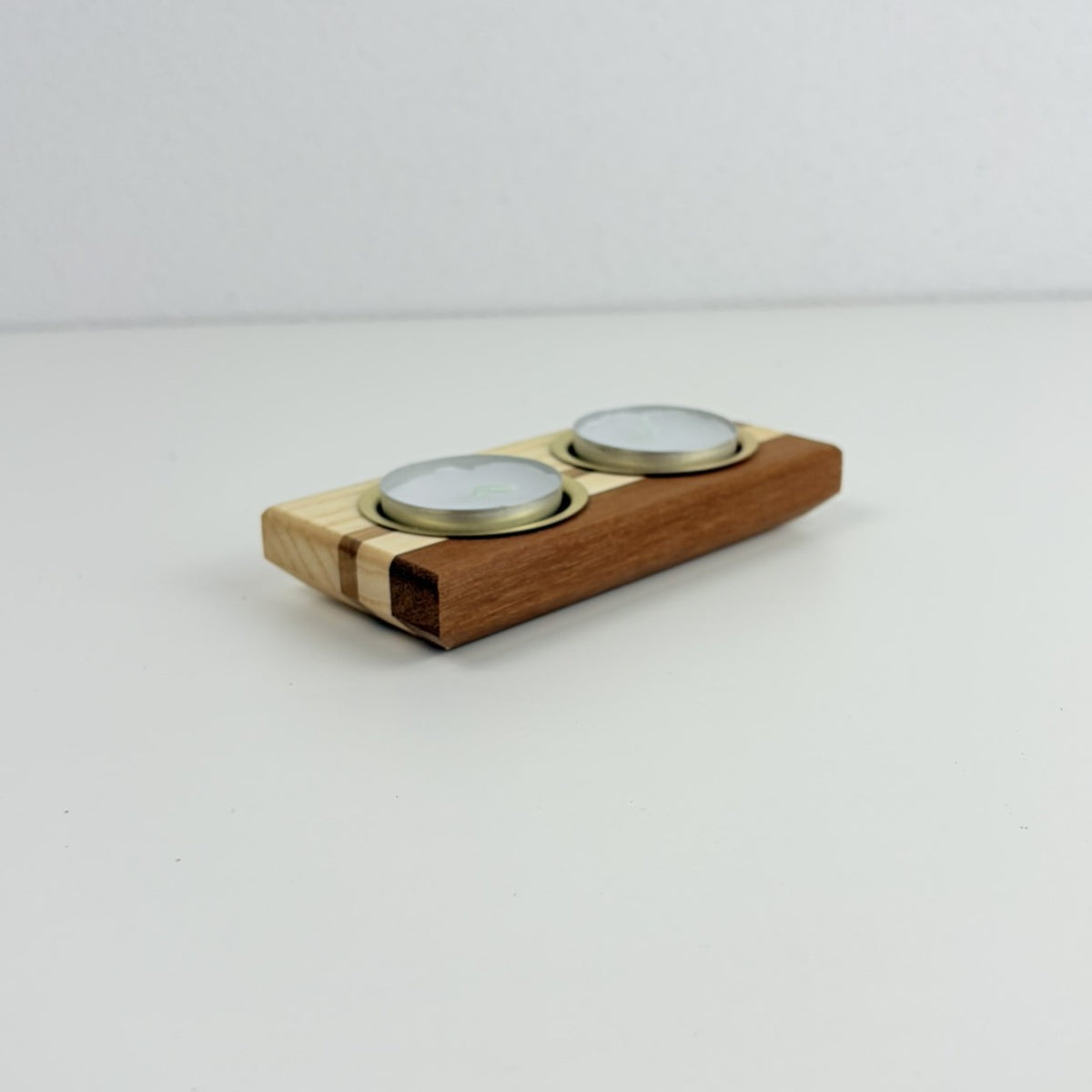 Set of 2 Solid Wood Tealight Holders | Ash, Bankirai & Brass