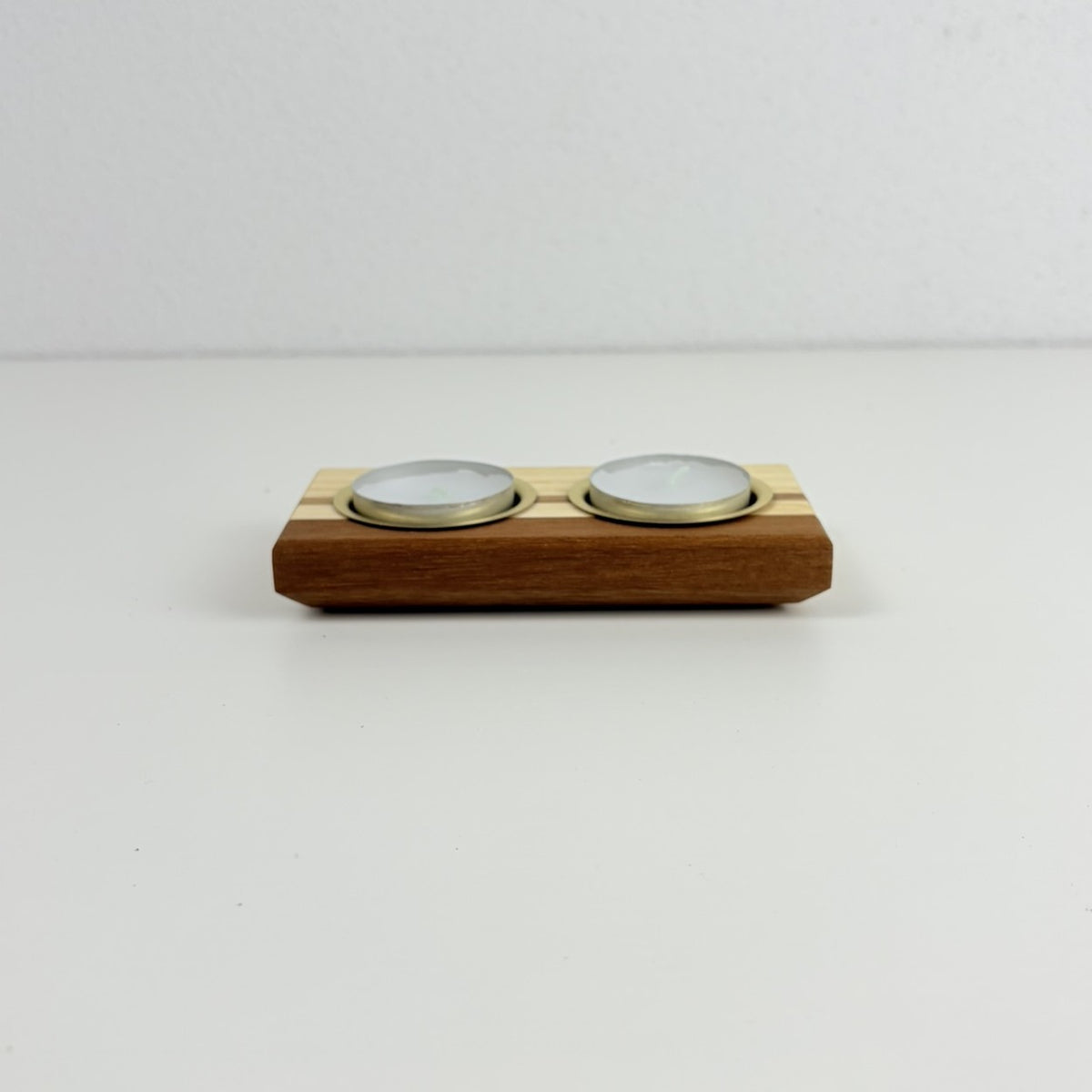Set of 2 Solid Wood Tealight Holders | Ash, Bankirai & Brass
