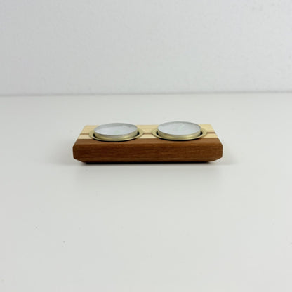 Set of 2 Solid Wood Tealight Holders | Ash, Bankirai & Brass