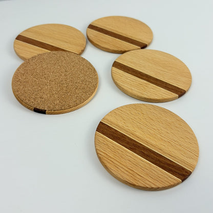 5er Set Glasuntersetzer rund aus Holz