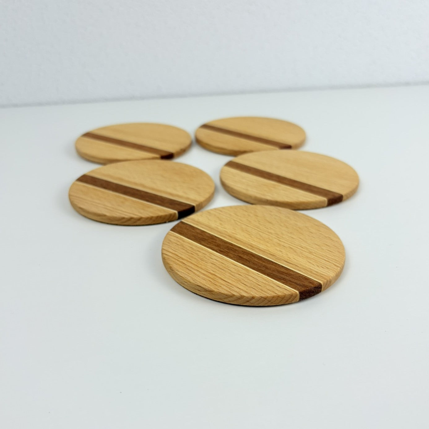 5er Set Glasuntersetzer rund aus Holz