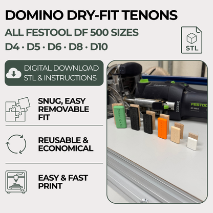 Festool DOMINO DF 500 Dry-Fit Tenons STL – D4 D5 D6 D8 D10 (3D Printable STL File)