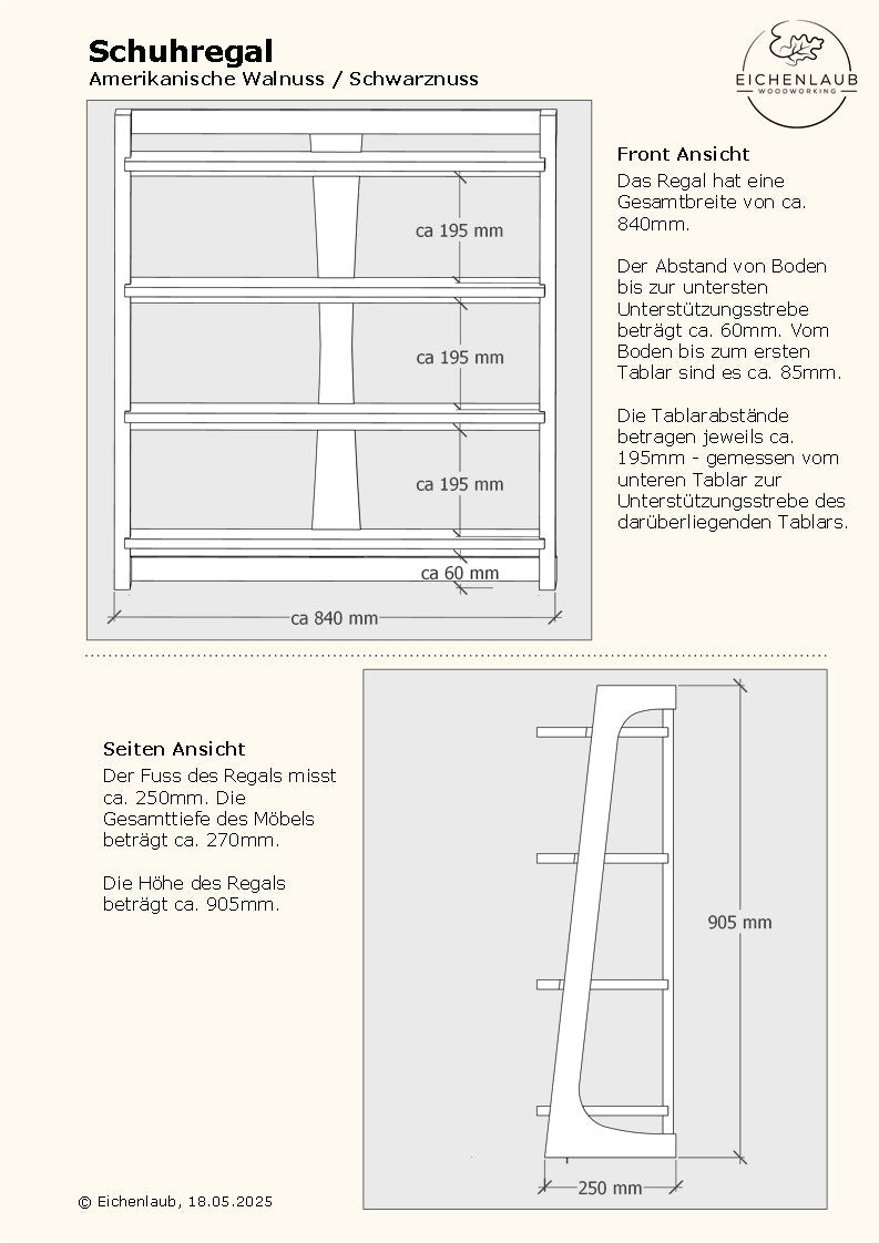 Design Massivholz-Beistellregal aus Kernbuche