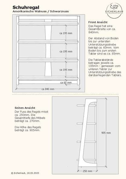 Design Massivholz-Beistellregal aus Kernbuche